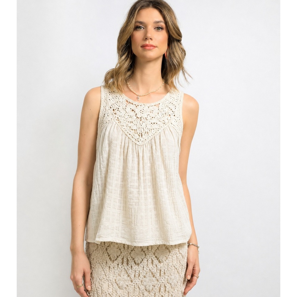 Max Studio Crochet Lace Yoke Tank Top
